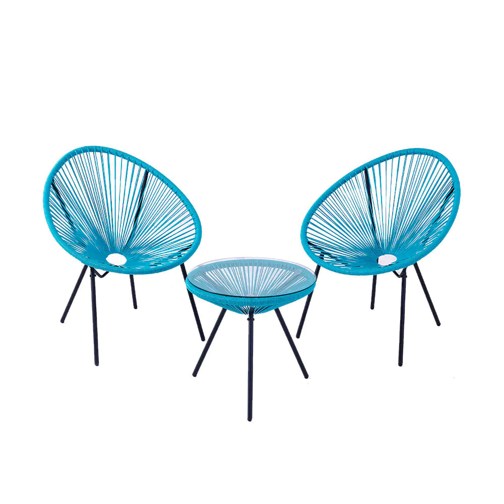 3-Piece Outdoor Patio Rattan Chair Set with Table