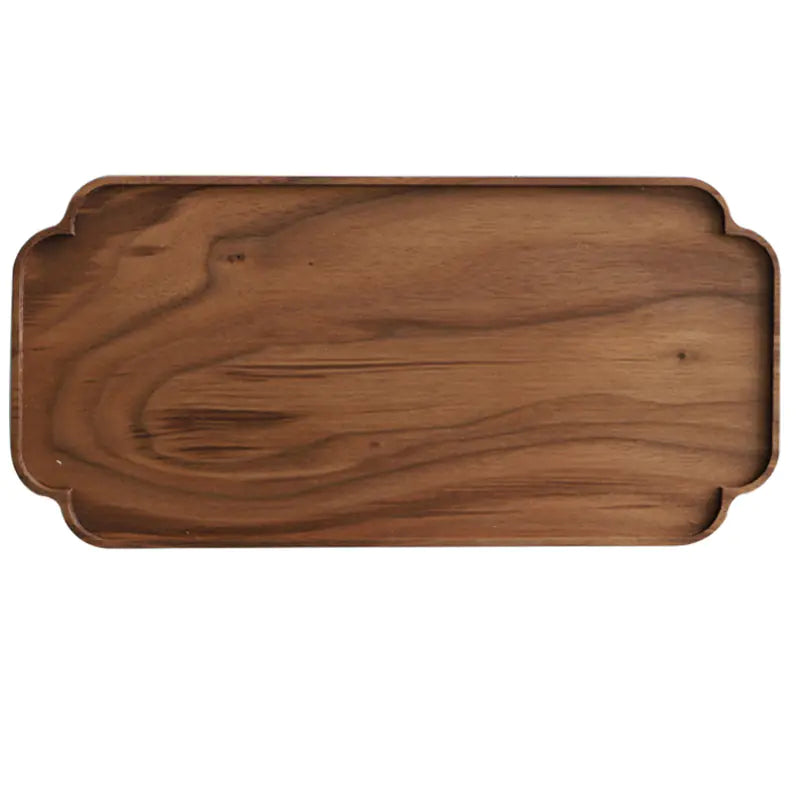 Black Walnut Rectangular Wood Tea Table Tray Set
