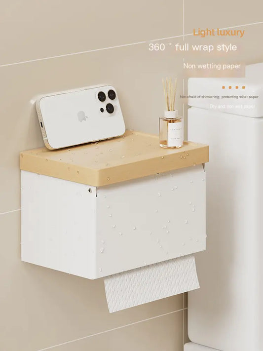 Wooden Wall-Mounted Tissue Box for Bathroom Storage