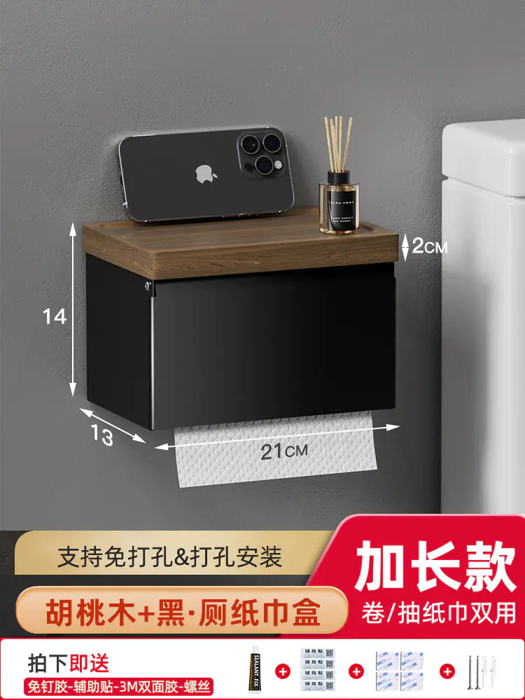Wooden Wall-Mounted Tissue Box for Bathroom Storage