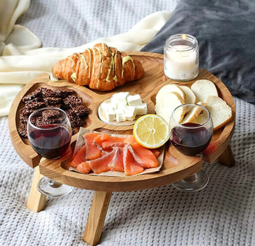 Wooden Outdoor Folding Picnic Table with Glass Holder