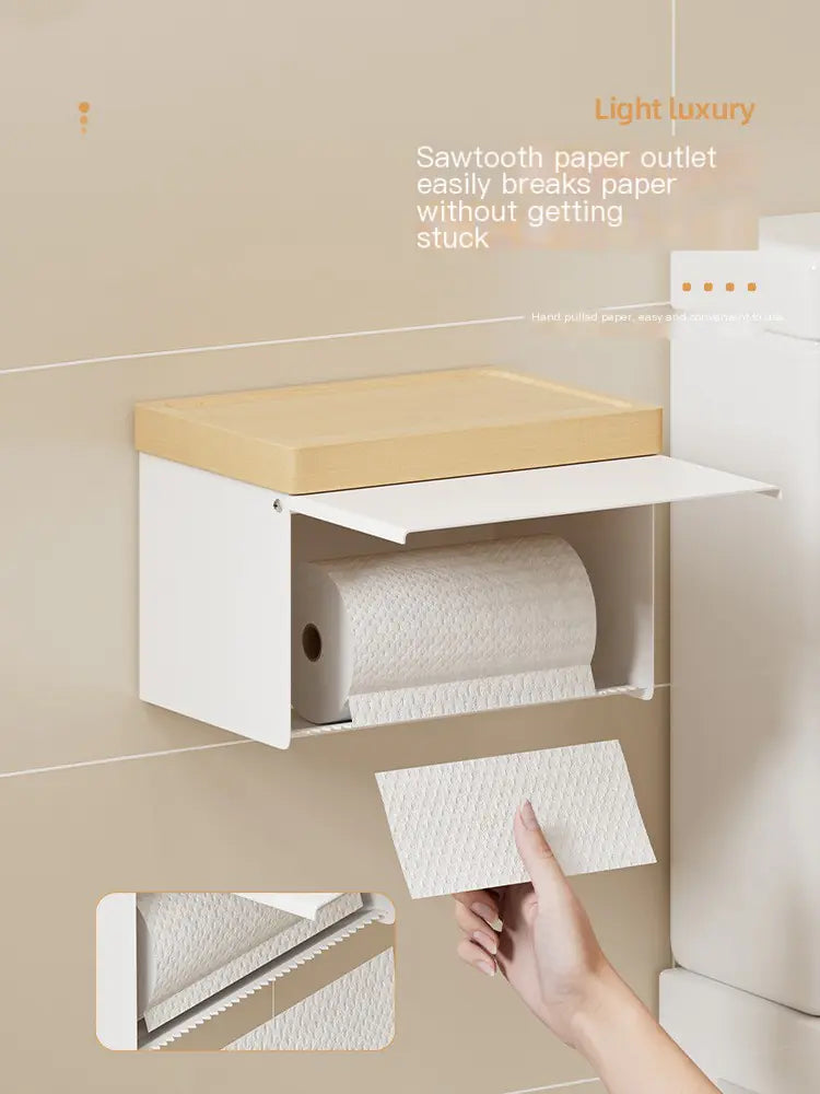 Wooden Wall-Mounted Tissue Box for Bathroom Storage